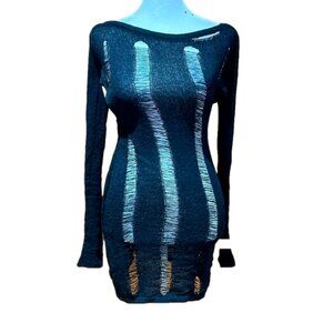 jaded london woman backless Long Sleeve Laddered Knite Dress - Black SZ L